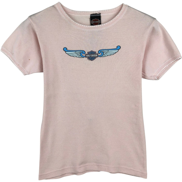 00'S Harley-Davidson Motorcycle Bike T-shirt Made in USA Women's S size cotton pink type Vintage Second Hand