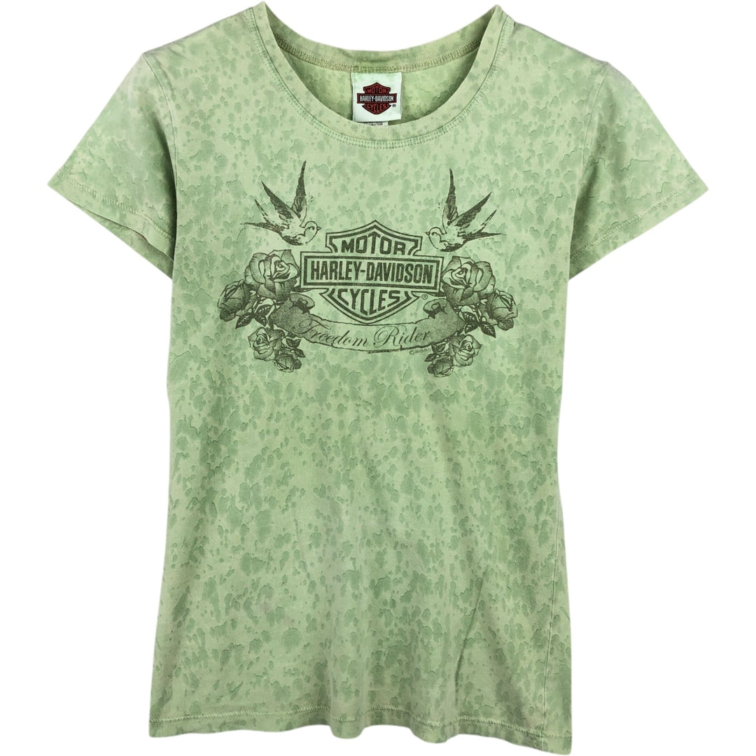 2000'S Harley-Davidson all-over print motorcycle bike t-shirt, made in USA, women's size M equivalent. cotton green type Vintage Second Hand