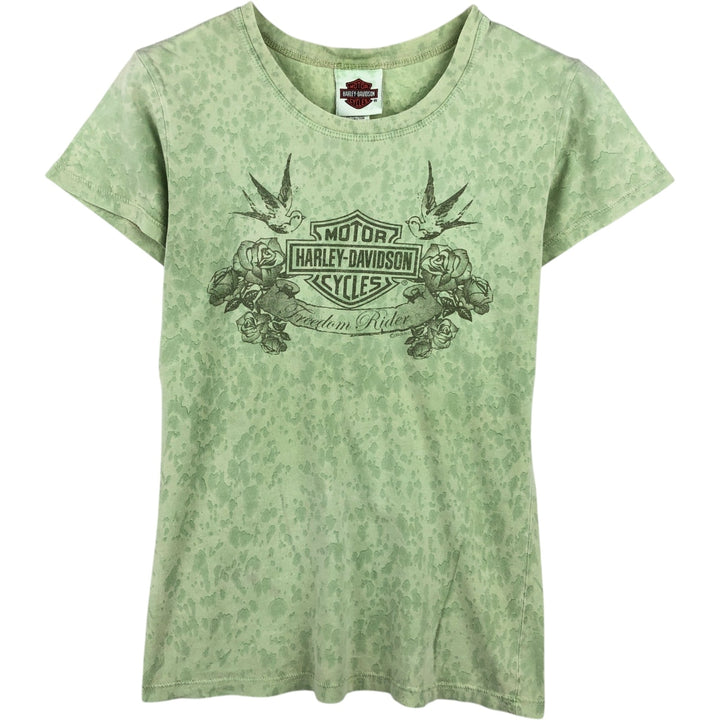 2000'S Harley-Davidson all-over print motorcycle bike t-shirt, made in USA, women's size M equivalent. cotton green type Vintage Second Hand