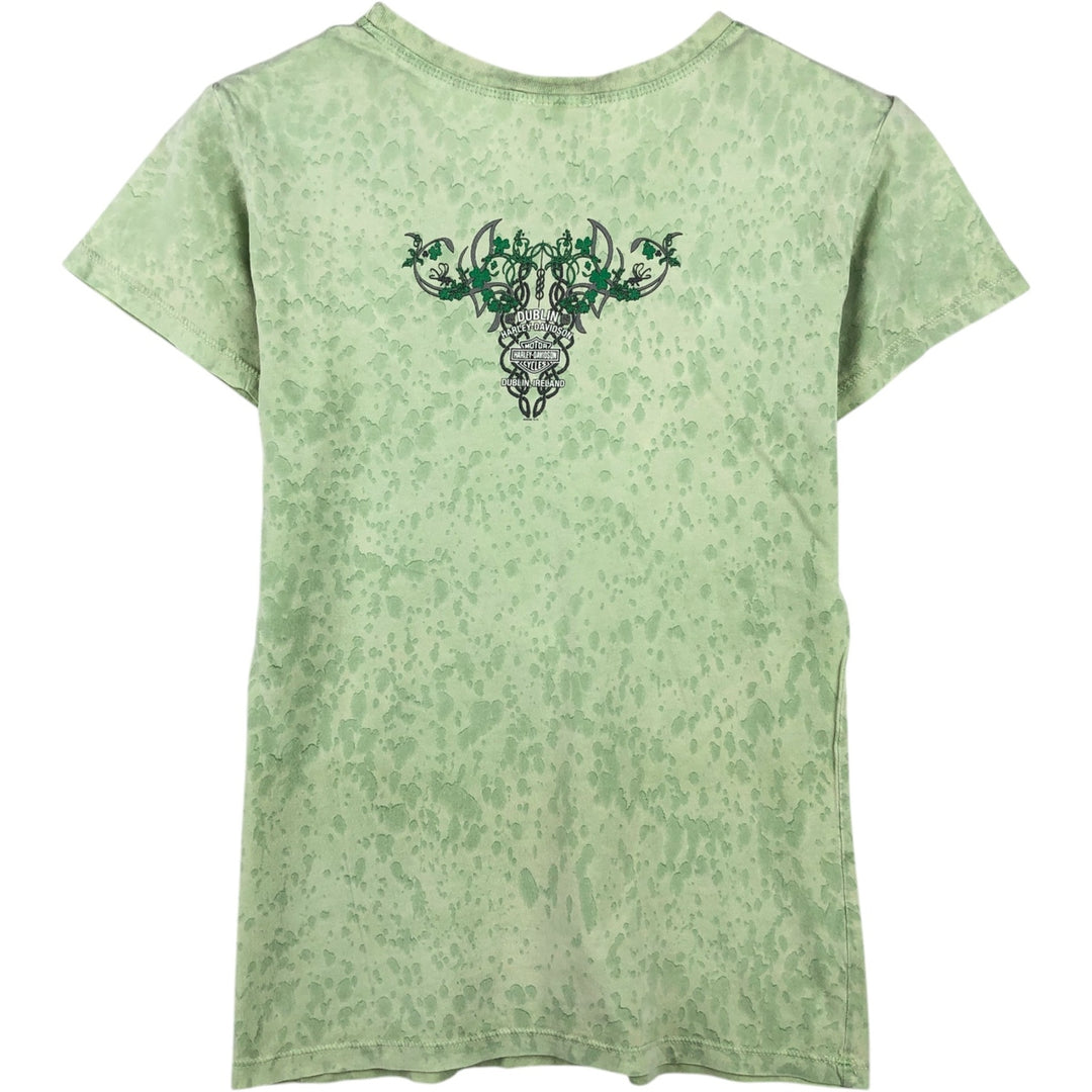2000'S Harley-Davidson all-over print motorcycle bike t-shirt, made in USA, women's size M equivalent. cotton green type Vintage Second Hand
