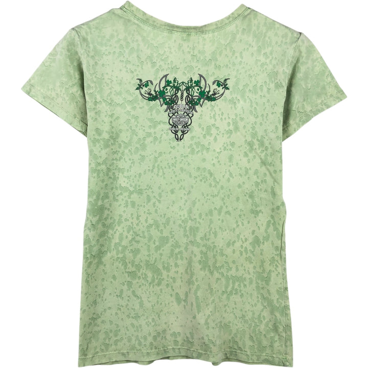 2000'S Harley-Davidson all-over print motorcycle bike t-shirt, made in USA, women's size M equivalent. cotton green type Vintage Second Hand