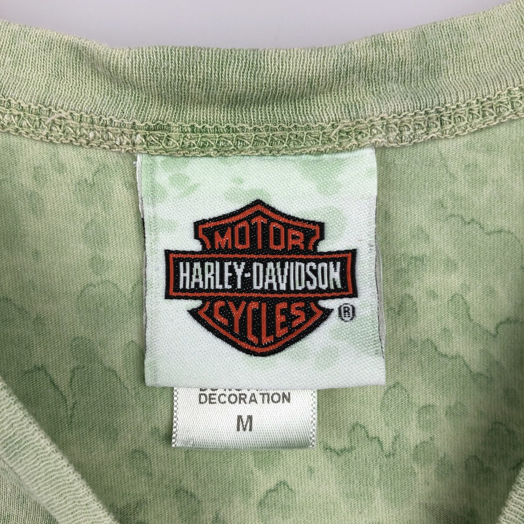2000'S Harley-Davidson all-over print motorcycle bike t-shirt, made in USA, women's size M equivalent. cotton green type Vintage Second Hand