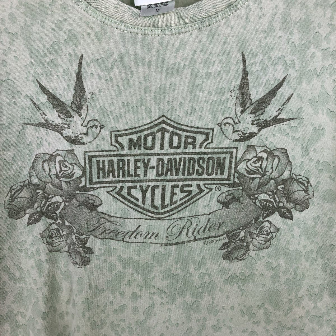 2000'S Harley-Davidson all-over print motorcycle bike t-shirt, made in USA, women's size M equivalent. cotton green type Vintage Second Hand