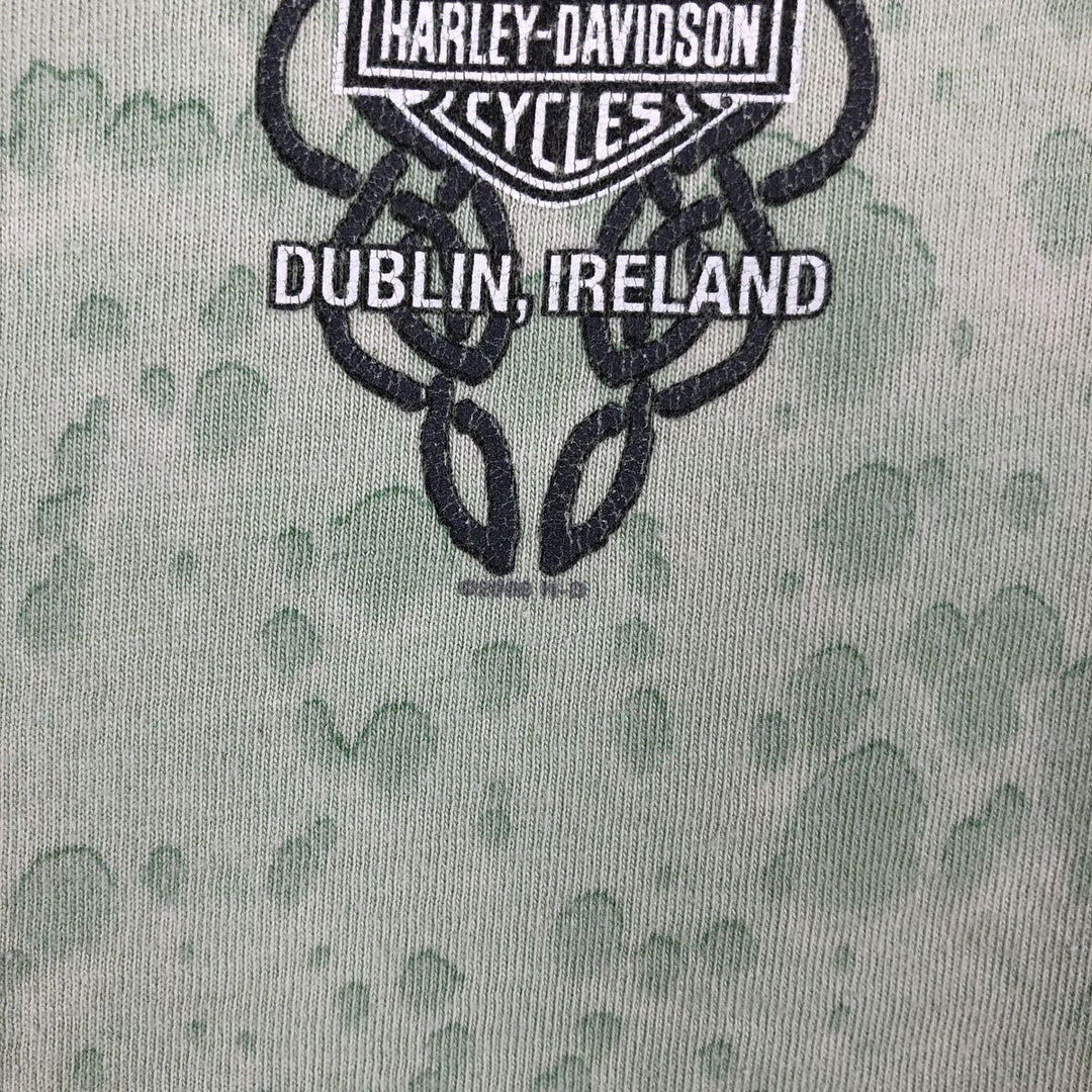 2000'S Harley-Davidson all-over print motorcycle bike t-shirt, made in USA, women's size M equivalent. cotton green type Vintage Second Hand