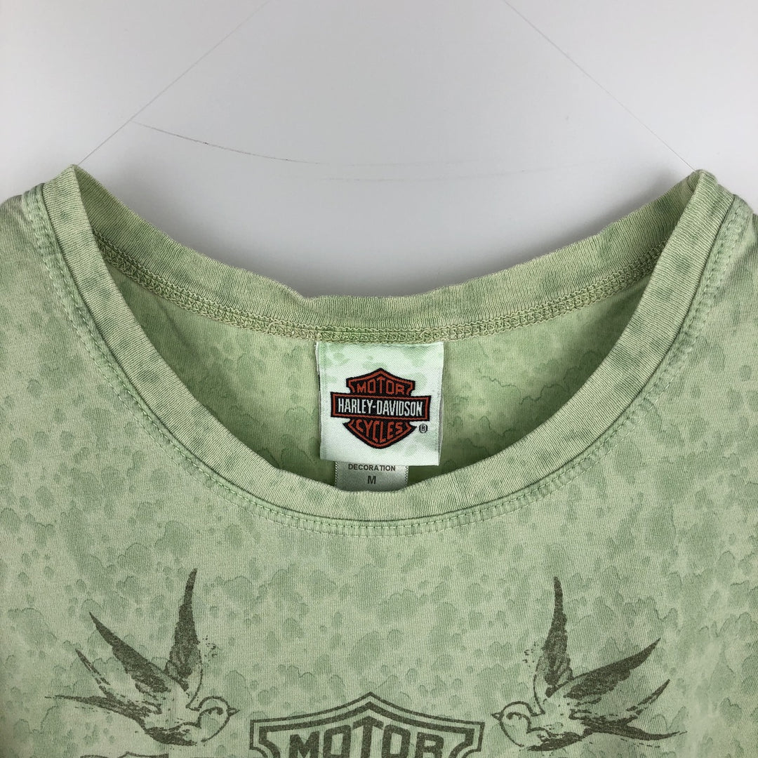 2000'S Harley-Davidson all-over print motorcycle bike t-shirt, made in USA, women's size M equivalent. cotton green type Vintage Second Hand