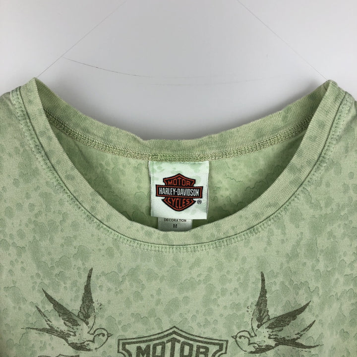 2000'S Harley-Davidson all-over print motorcycle bike t-shirt, made in USA, women's size M equivalent. cotton green type Vintage Second Hand