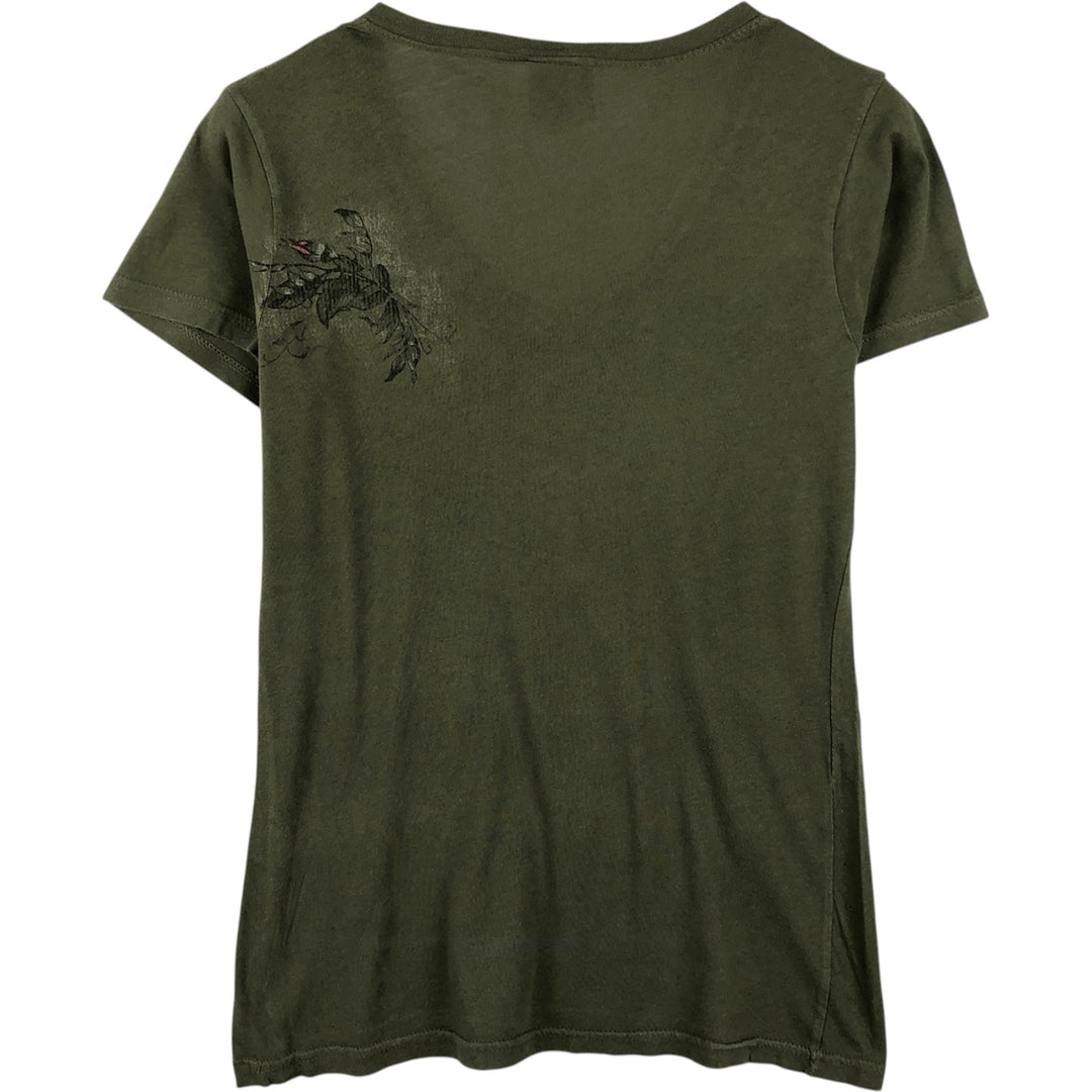 2000'S Harley-Davidson V-neck Motorcycle T-shirt, Women's Size M (approx.) cotton Khaki type Vintage Second Hand
