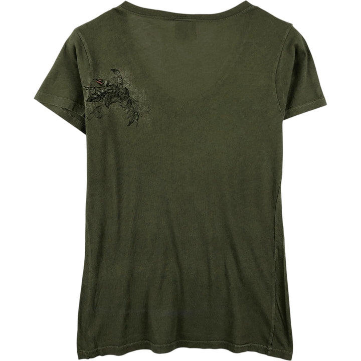 2000'S Harley-Davidson V-neck Motorcycle T-shirt, Women's Size M (approx.) cotton Khaki type Vintage Second Hand