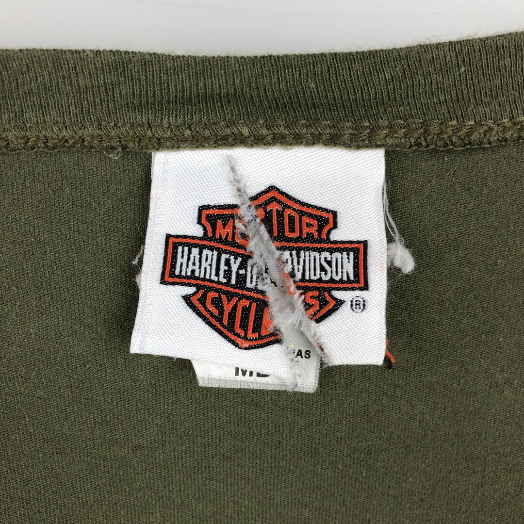 2000'S Harley-Davidson V-neck Motorcycle T-shirt, Women's Size M (approx.) cotton Khaki type Vintage Second Hand