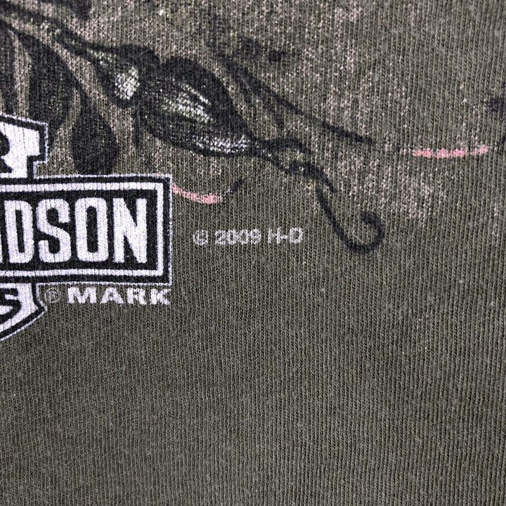 2000'S Harley-Davidson V-neck Motorcycle T-shirt, Women's Size M (approx.) cotton Khaki type Vintage Second Hand