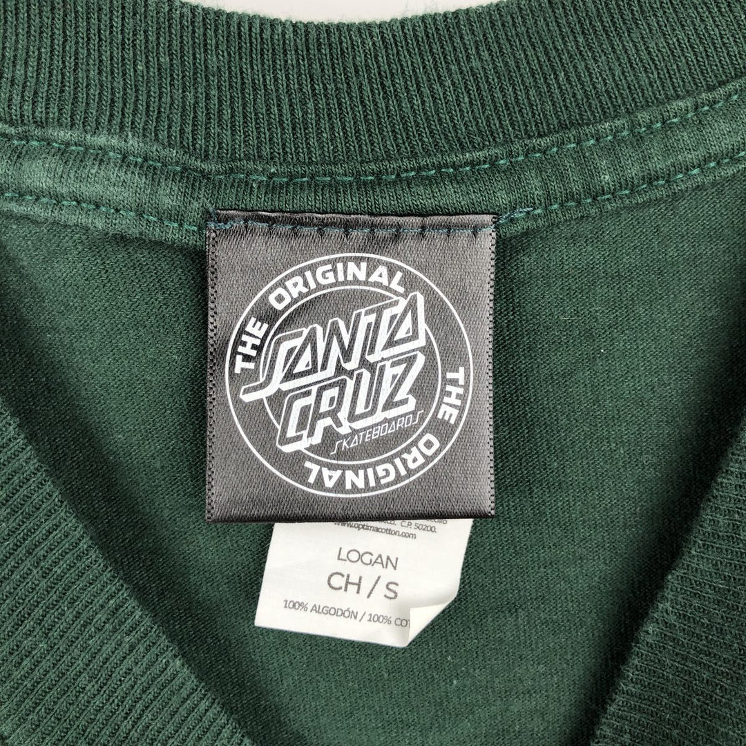 Santa Cruz back logo surf skate t-shirt, men's size S (approx.) cotton green type Vintage Second Hand