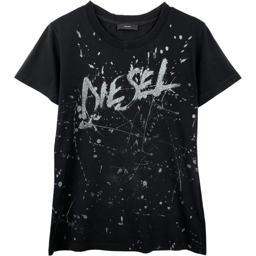 Diesel large print short-sleeved logo t-shirt, women's size XS. cotton black type Vintage Second Hand