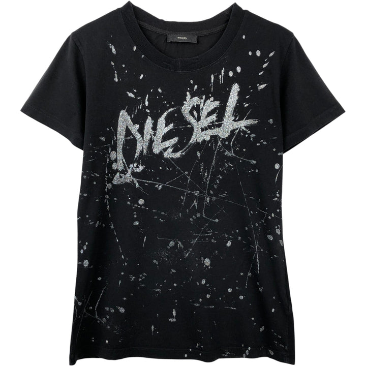Diesel large print short-sleeved logo t-shirt, women's size XS. cotton black type Vintage Second Hand