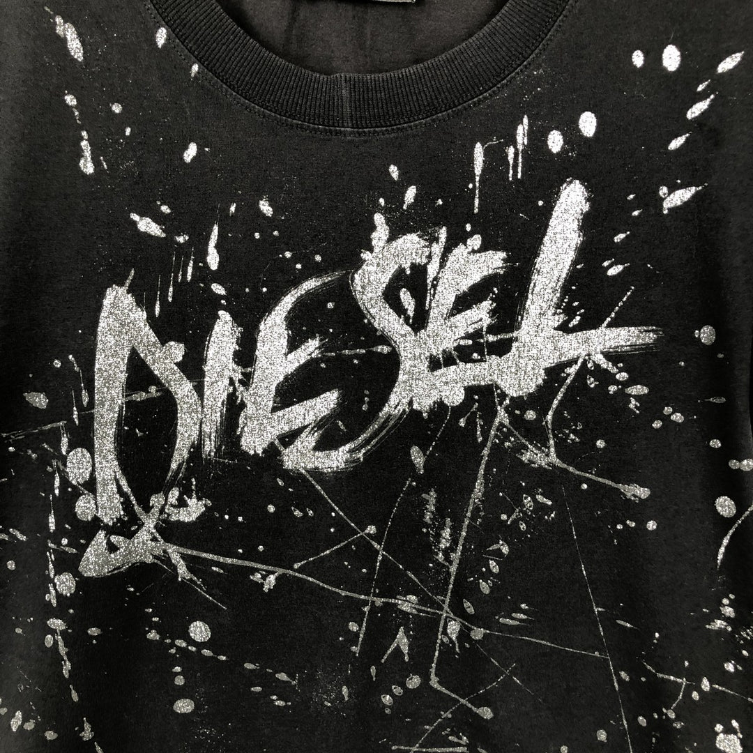 Diesel large print short-sleeved logo t-shirt, women's size XS. cotton black type Vintage Second Hand