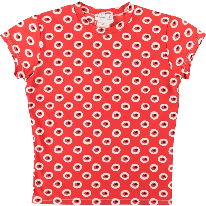 agnes b. PARIS all-over print short-sleeved T-shirt, women's size M (approx.) Nylon red type Vintage Second Hand