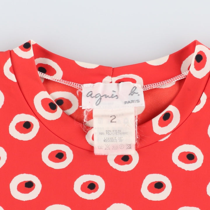 agnes b. PARIS all-over print short-sleeved T-shirt, women's size M (approx.) Nylon red type Vintage Second Hand