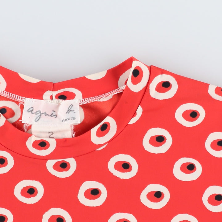 agnes b. PARIS all-over print short-sleeved T-shirt, women's size M (approx.) Nylon red type Vintage Second Hand