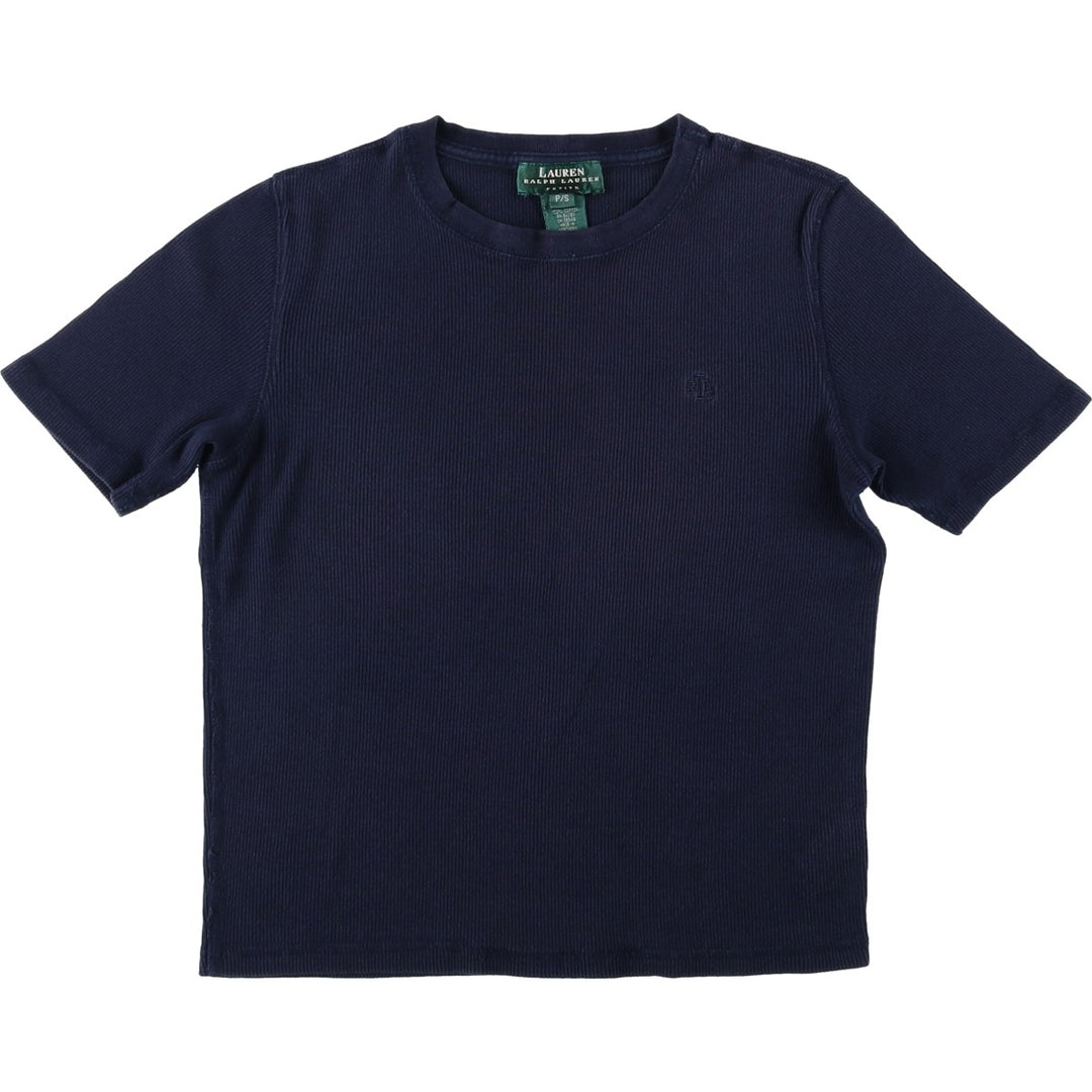 Ralph Lauren LAUREN Short-Sleeve T-Shirt with One-Point Logo, Women's Size S (approx.) cotton navy blue type Vintage Second Hand