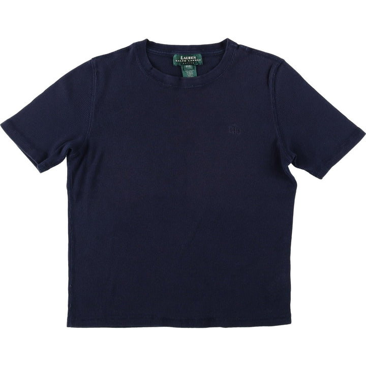 Ralph Lauren LAUREN Short-Sleeve T-Shirt with One-Point Logo, Women's Size S (approx.) cotton navy blue type Vintage Second Hand