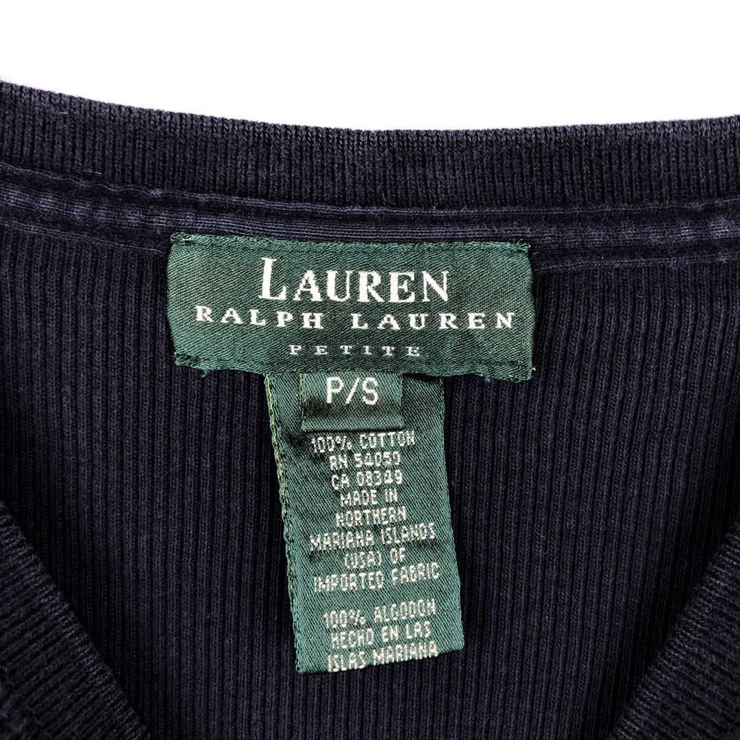 Ralph Lauren LAUREN Short-Sleeve T-Shirt with One-Point Logo, Women's Size S (approx.) cotton navy blue type Vintage Second Hand