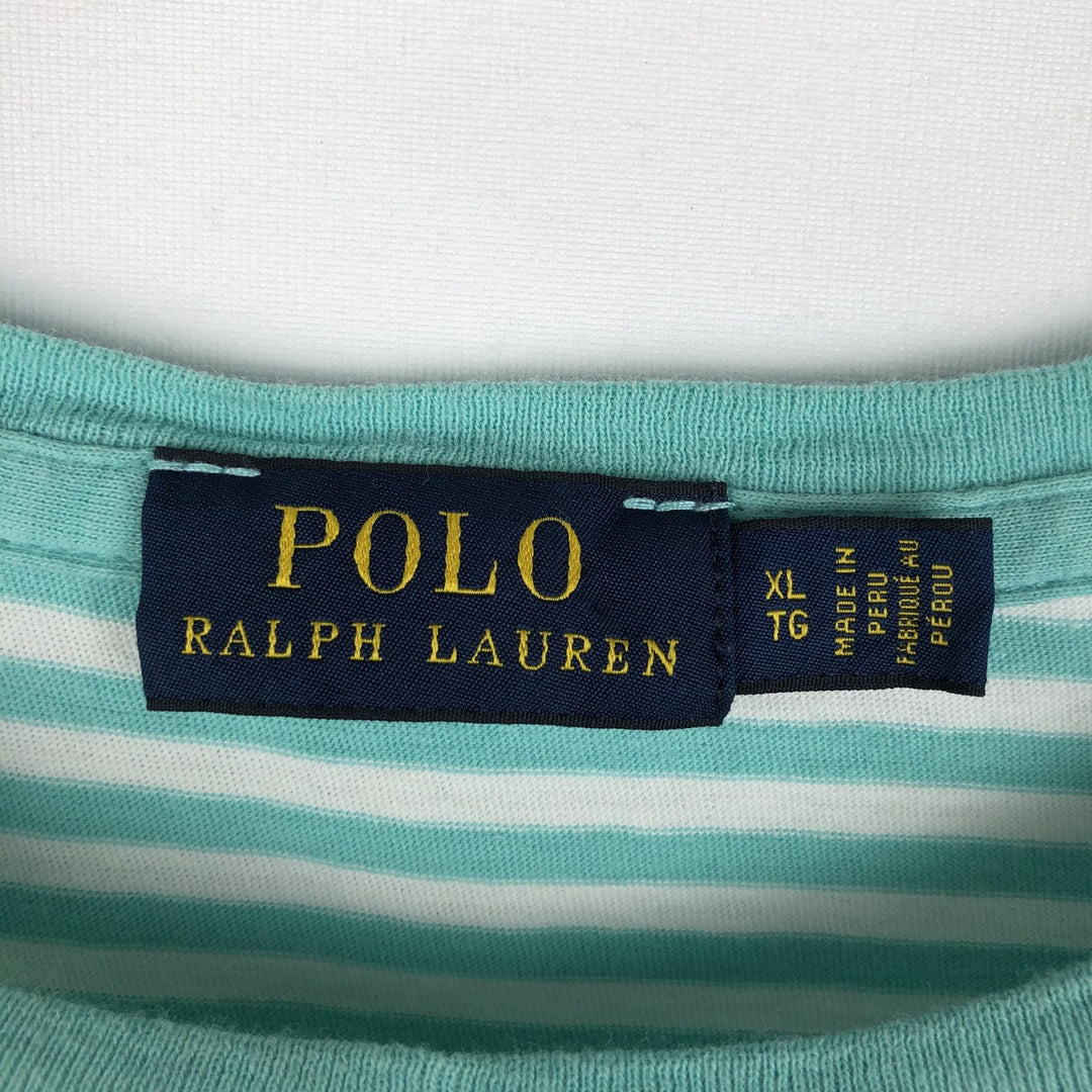 Ralph Lauren POLO RALPH LAUREN Short-Sleeve Striped T-Shirt, Women's Size XL (approx.) cotton Mint green Vintage Second Hand