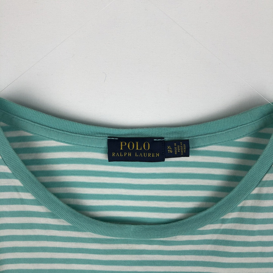 Ralph Lauren POLO RALPH LAUREN Short-Sleeve Striped T-Shirt, Women's Size XL (approx.) cotton Mint green Vintage Second Hand