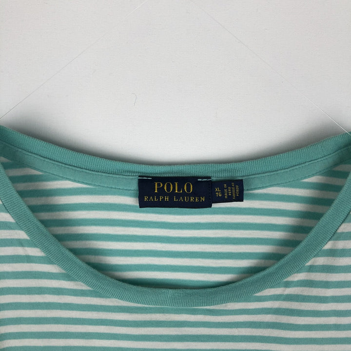 Ralph Lauren POLO RALPH LAUREN Short-Sleeve Striped T-Shirt, Women's Size XL (approx.) cotton Mint green Vintage Second Hand