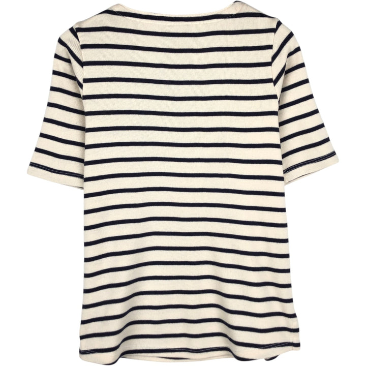 LLBean Slit Neck Short Sleeve Striped T-Shirt, Women's Size XS (approx.) cotton navy blue type Vintage Second Hand
