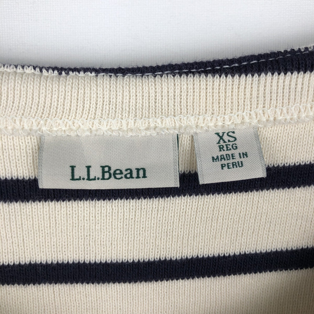 LLBean Slit Neck Short Sleeve Striped T-Shirt, Women's Size XS (approx.) cotton navy blue type Vintage Second Hand