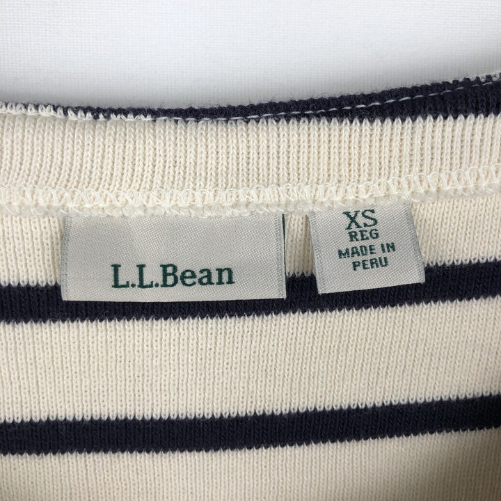 LLBean Slit Neck Short Sleeve Striped T-Shirt, Women's Size XS (approx.) cotton navy blue type Vintage Second Hand