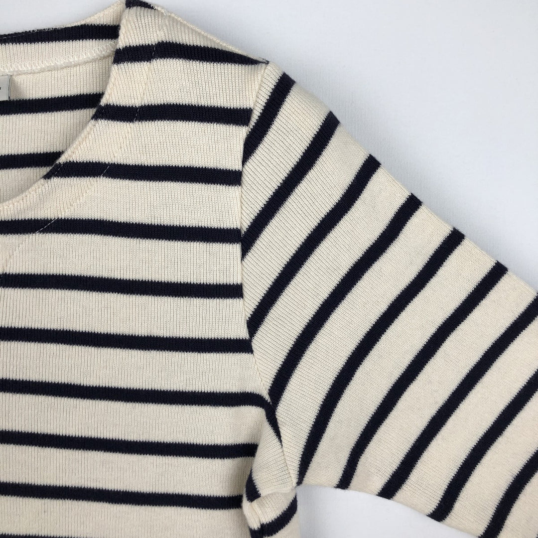 LLBean Slit Neck Short Sleeve Striped T-Shirt, Women's Size XS (approx.) cotton navy blue type Vintage Second Hand