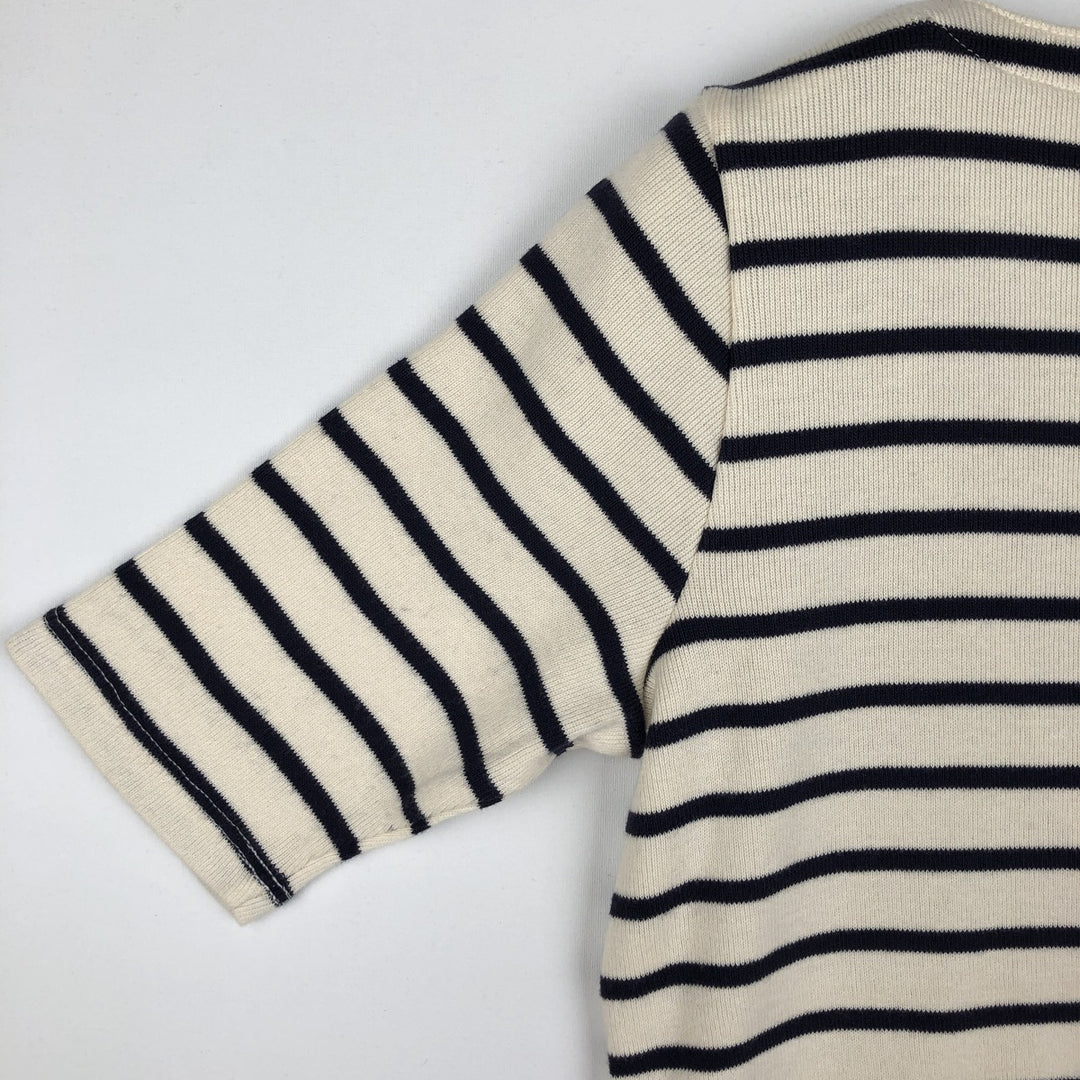 LLBean Slit Neck Short Sleeve Striped T-Shirt, Women's Size XS (approx.) cotton navy blue type Vintage Second Hand