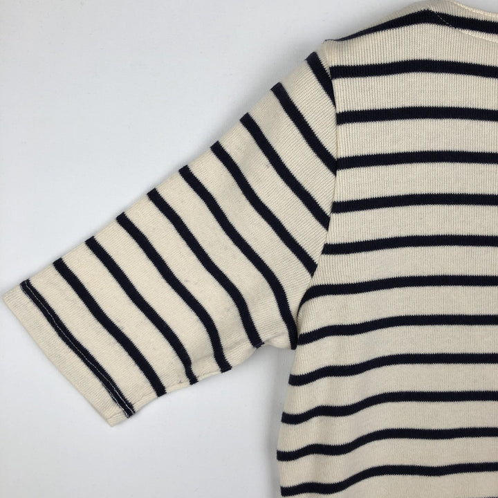 LLBean Slit Neck Short Sleeve Striped T-Shirt, Women's Size XS (approx.) cotton navy blue type Vintage Second Hand