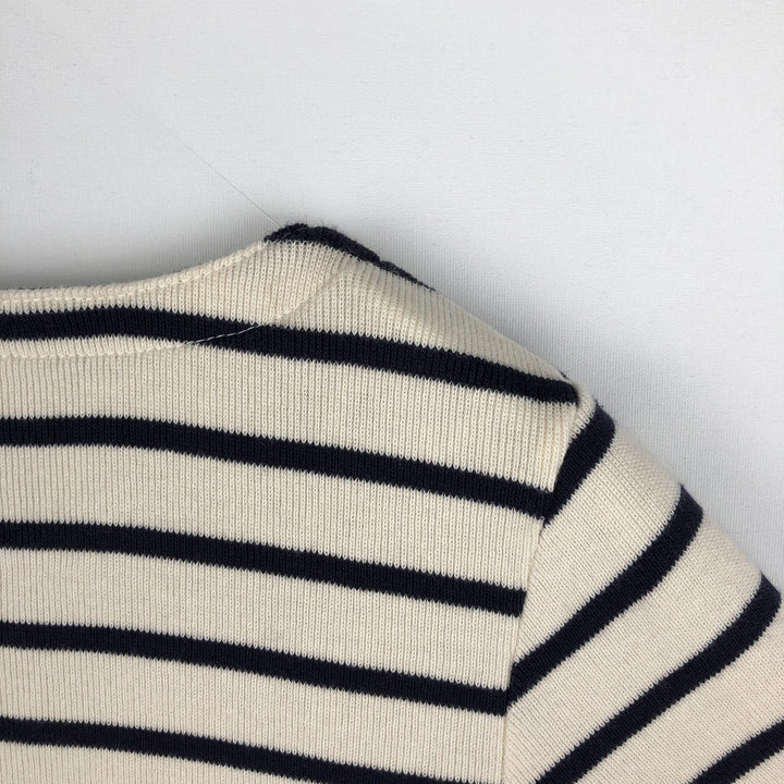 LLBean Slit Neck Short Sleeve Striped T-Shirt, Women's Size XS (approx.) cotton navy blue type Vintage Second Hand