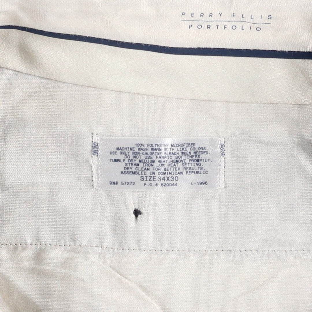 Perry Ellis Two-pleat Slacks, Men's, Size W34 polyester navy blue type Vintage Second Hand