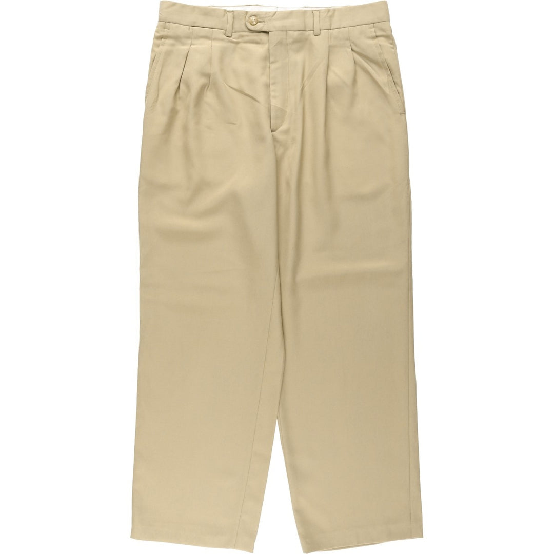 BSERVER Two-Pleat Slacks Pants, Made in Spain, Men's Size W34 (approx.) polyester Beige type Vintage Second Hand