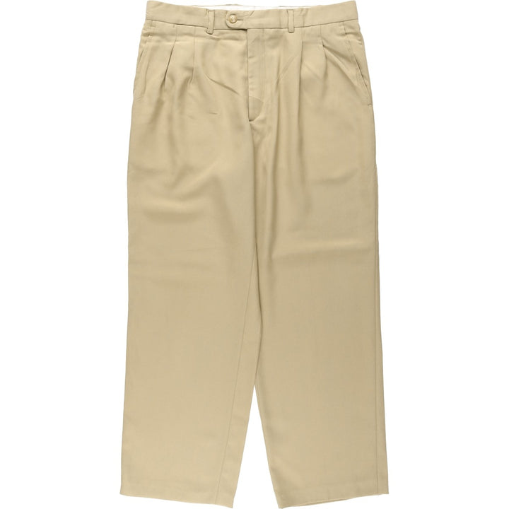 BSERVER Two-Pleat Slacks Pants, Made in Spain, Men's Size W34 (approx.) polyester Beige type Vintage Second Hand