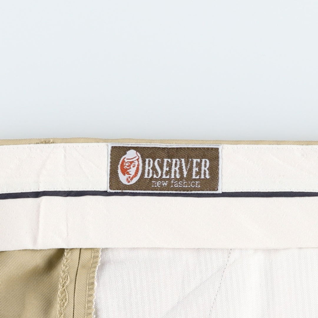 BSERVER Two-Pleat Slacks Pants, Made in Spain, Men's Size W34 (approx.) polyester Beige type Vintage Second Hand