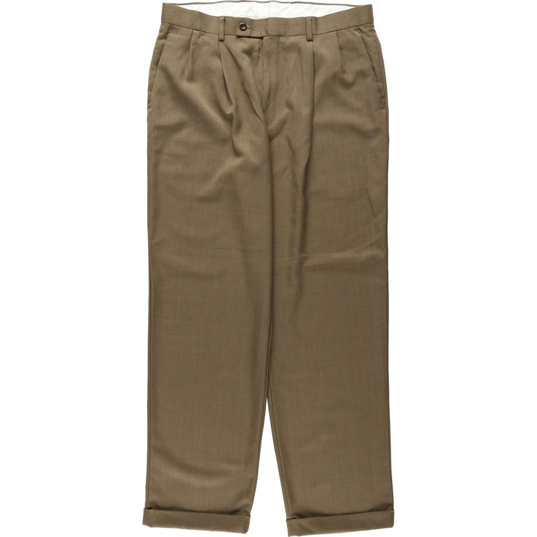 Perry Ellis Louis Raphael BRAGGI Two-Pleat Slacks Pants Men's W35 (approx.) polyester brown type Vintage Second Hand