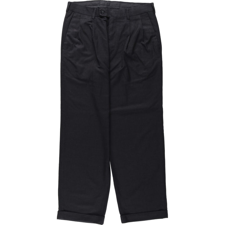 Stripe Pattern Slacks Pants Men's W32 polyester black type Vintage Second Hand