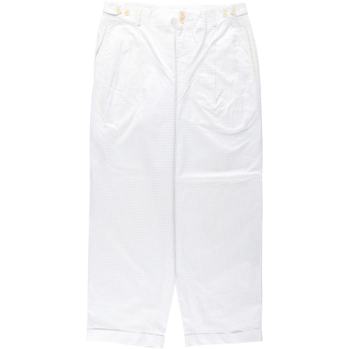 Bullock And Jones Check Pattern Slacks Pants, Made in Italy, Men's W35 (approx.) cotton white type Vintage Second Hand