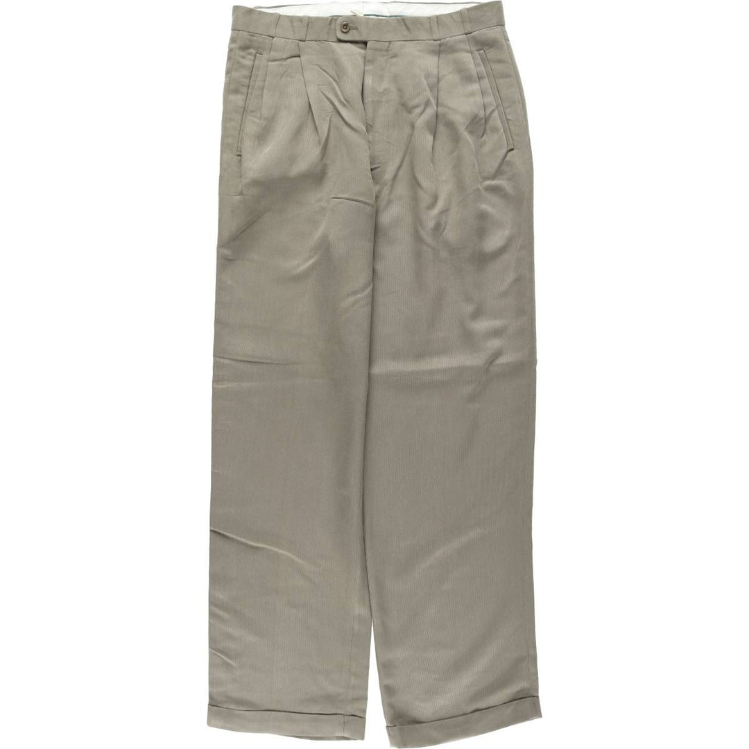 Greg Peters two-pleat slacks, men's size W34 (approx.) Rayon Khaki type Vintage Second Hand
