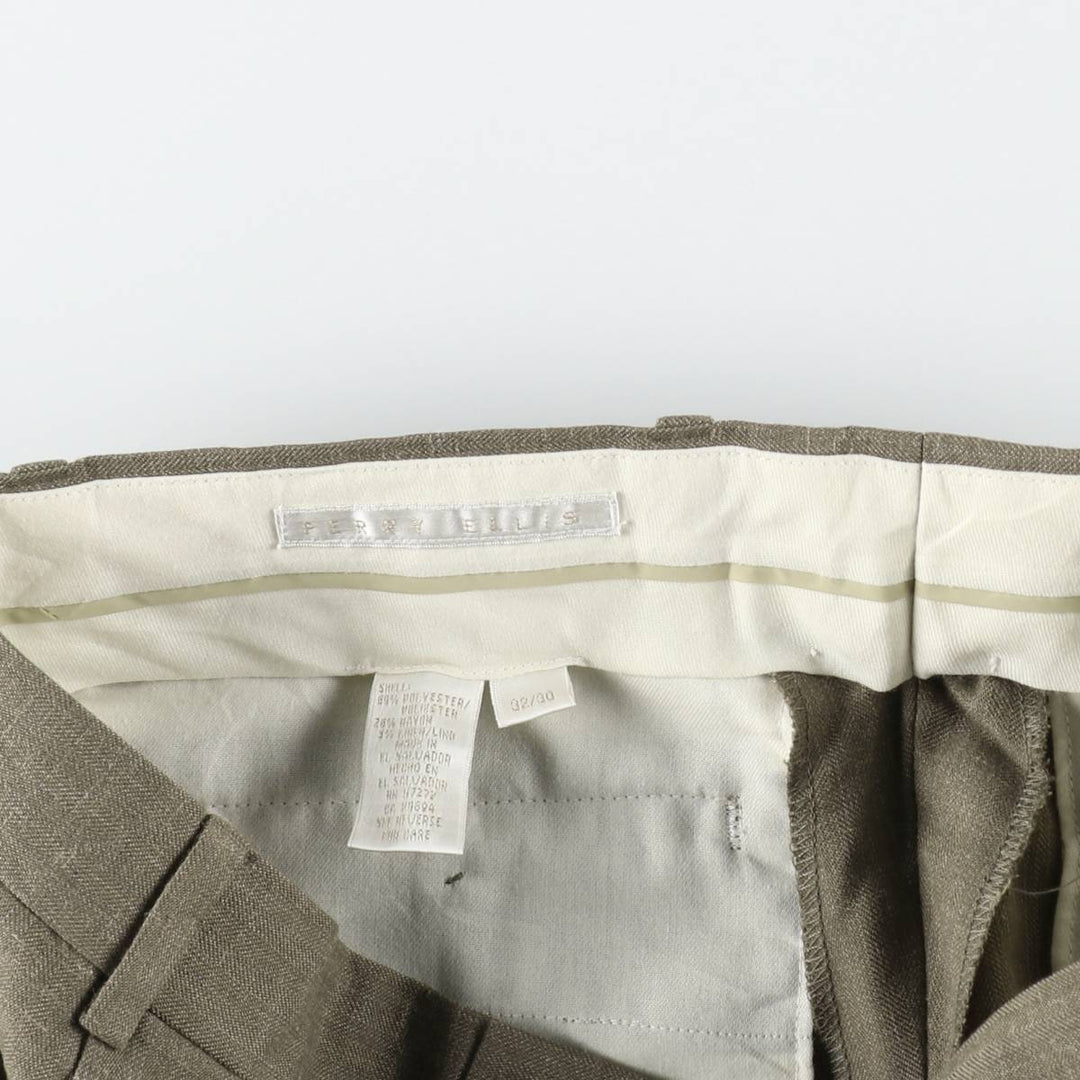 Perry Ellis men's one-tuck slacks, size W32 (approx.) polyester Khaki type Vintage Second Hand