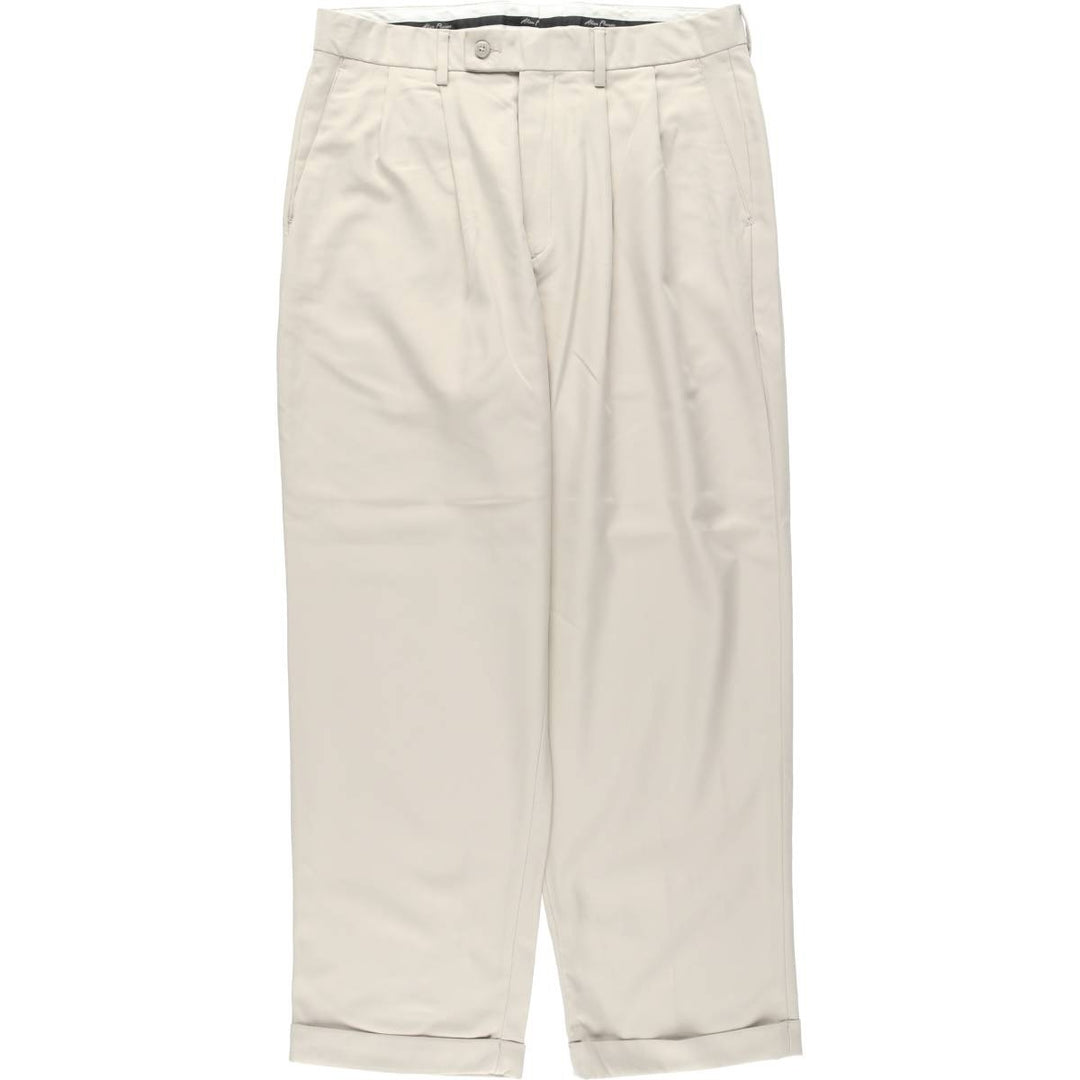 Alan Flusser Golf Two-Pleat Slacks Pants, Men's W35 (approx.) polyester Beige type Vintage Second Hand