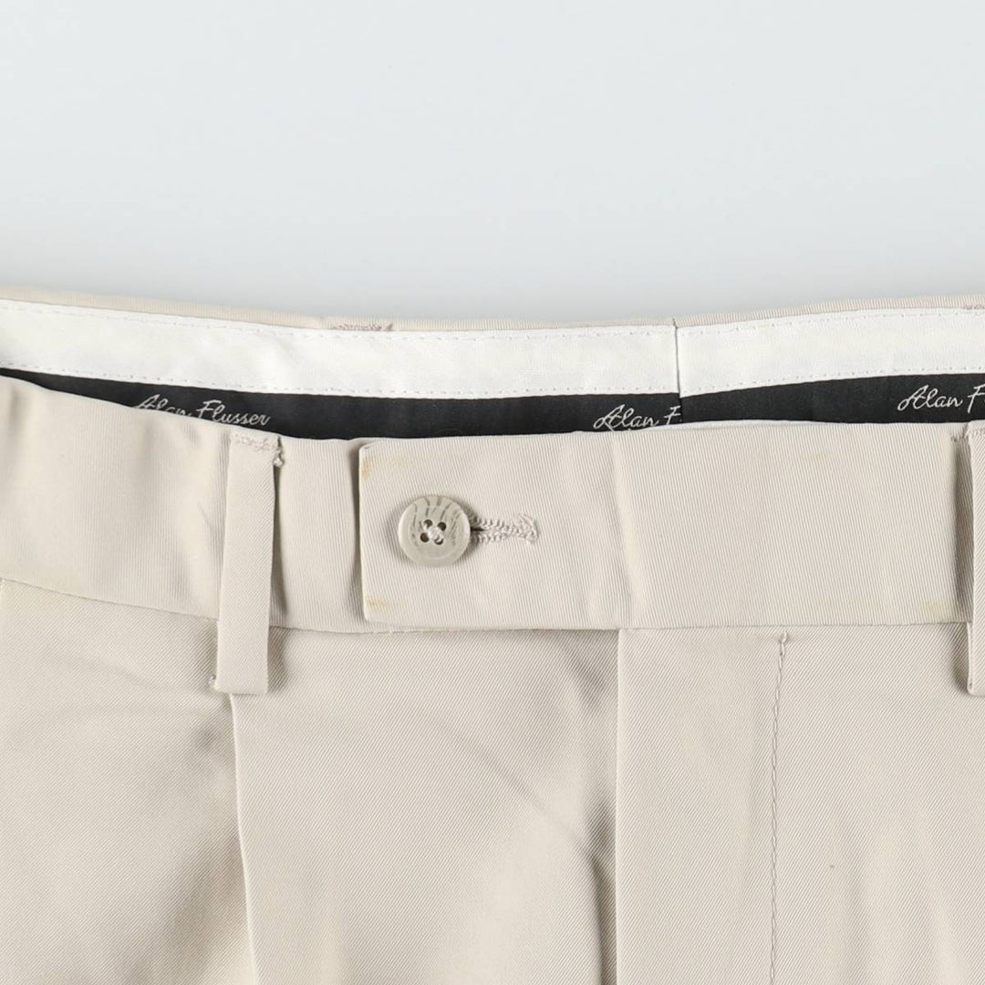 Alan Flusser Golf Two-Pleat Slacks Pants, Men's W35 (approx.) polyester Beige type Vintage Second Hand
