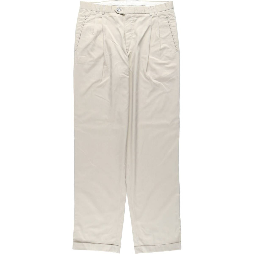 Two-pleat slacks for men, size W34 polyester Beige type Vintage Second Hand