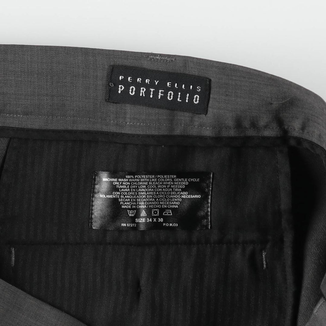 Perry Ellis PERRY ELLIS PORTFOLIO Two-pleat Slacks Men's Size W34 polyester gray type Vintage Second Hand