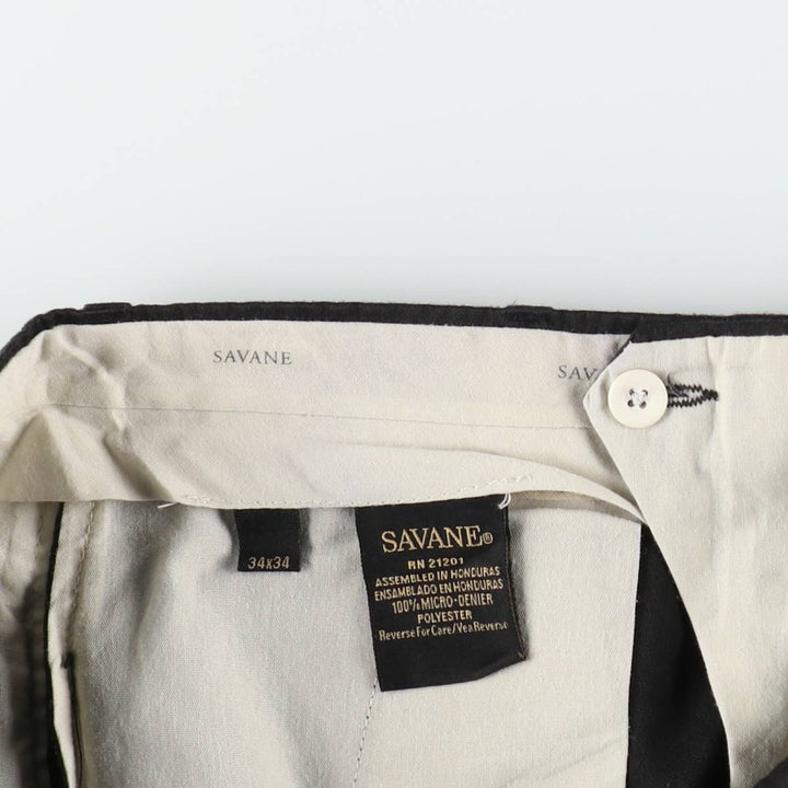 SAVANE Two-pleat Slacks, Men's, Size W34 polyester black type Vintage Second Hand