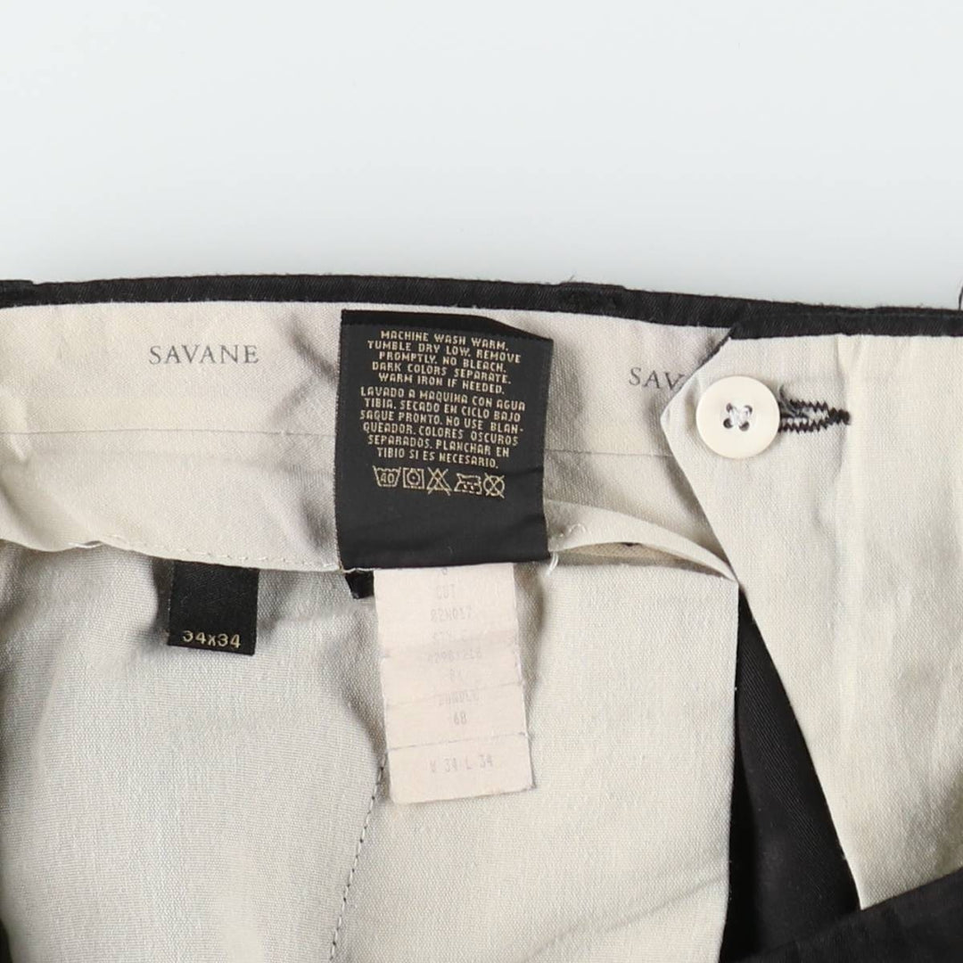 SAVANE Two-pleat Slacks, Men's, Size W34 polyester black type Vintage Second Hand