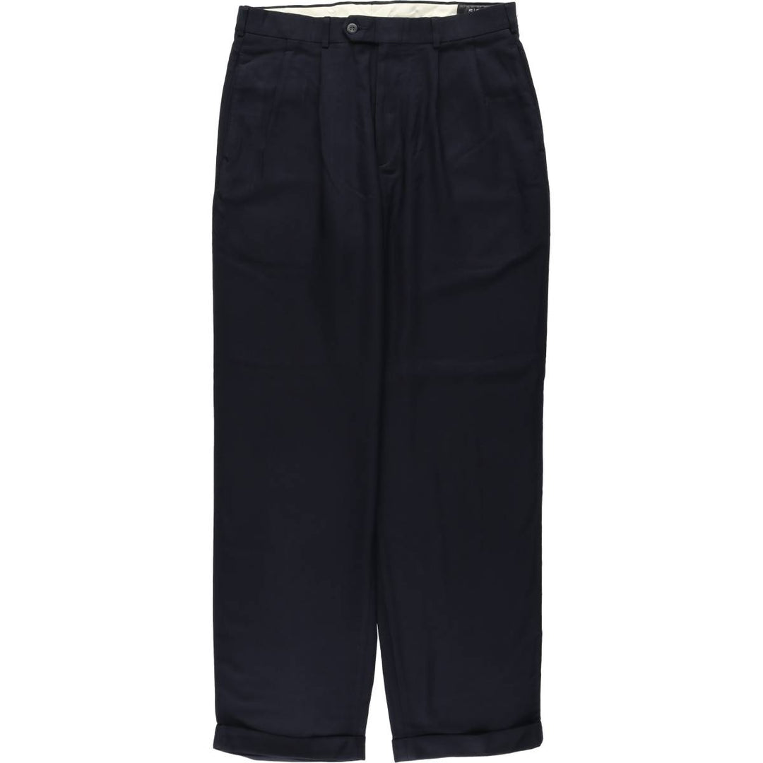Slates CLASSIC FIT Two-Pleat Slacks Pants, Men's Size W33 (approx.) polyester navy blue type Vintage Second Hand